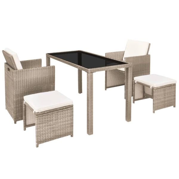 vidaXL Outdoor Dining Set Grey Poly Rattan Medium Foldable