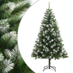 vidaXL Artificial Hinged Christmas Tree Green and White PVC, Metal 70.9 in