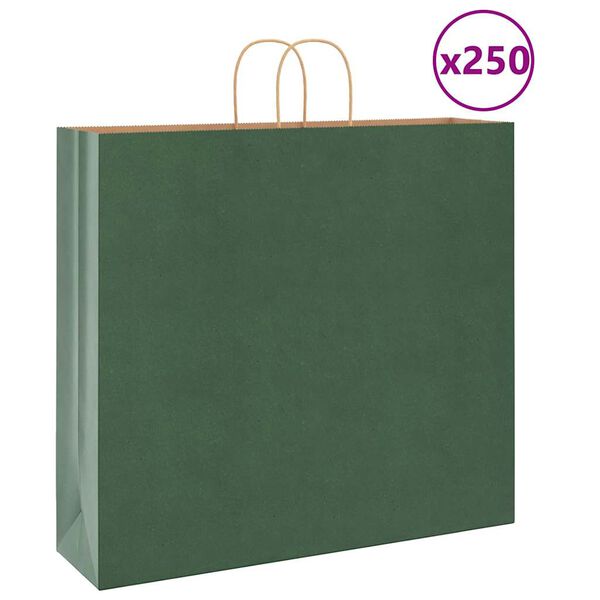 vidaXL Paper Bags 250 pcs with Handles Green 54x15x49 cm