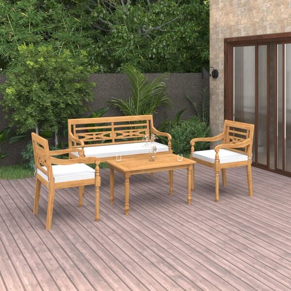 vidaXL Patio Dining Set Set of 4 Natural wood Solid Teak Wood Medium
