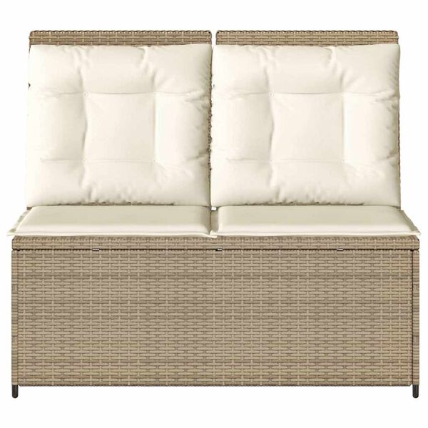 vidaXL Reclining Patio Bench Beige, Cream Poly Rattan, Powder-Coated Steel