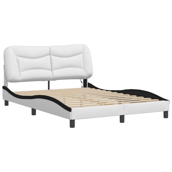 vidaXL Bed Frame White Faux Leather, Metal, Solid Pine Wood, Plywood