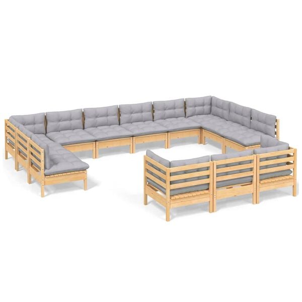 vidaXL Garden Lounge Set Grey Solid pine wood, fabric (100% polyester)