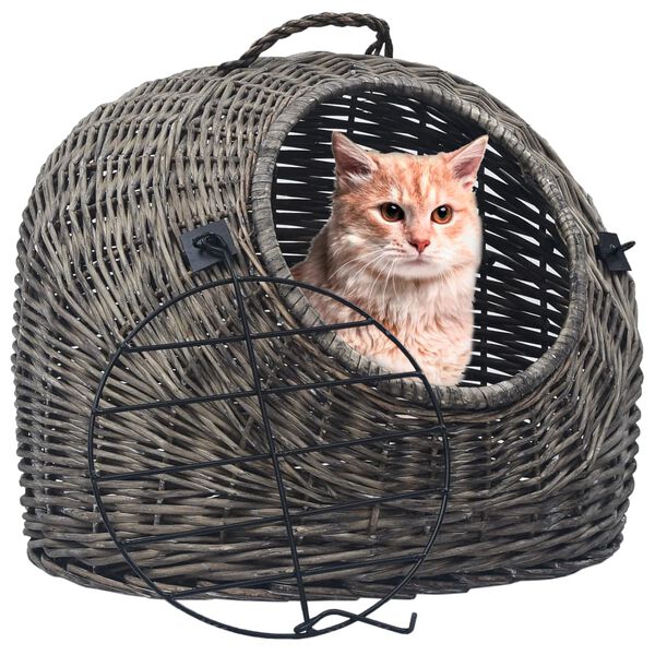vidaXL Cat Carrier Grey and black Natural willow, iron 19.7x16.5x15.7 in