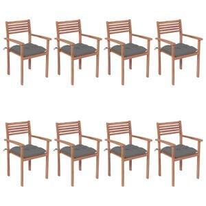 vidaXL Stackable Chair Set of 8 Teak brown, Grey cushions