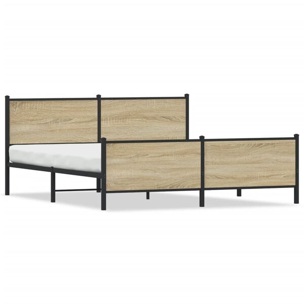 vidaXL Bed Frame Sonoma oak Steel, engineered wood Double Durable