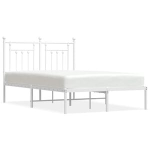 vidaXL Bed Frame White Powder-Coated Steel Full Bed Frame Rectangular
