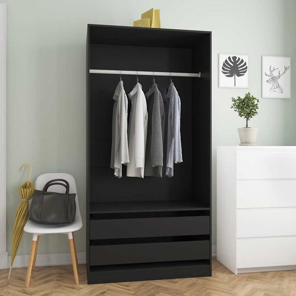 vidaXL Wardrobe Black Engineered wood Compact Wardrobe Rectangular