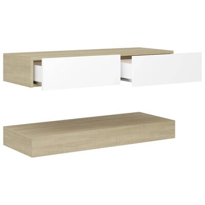 vidaXL TV Stand with LED Lights White and Sonoma Oak 35.4"x13.8"