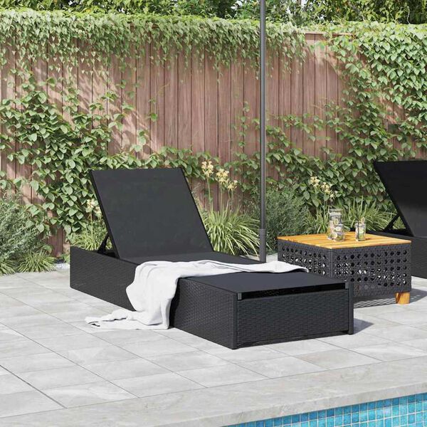 vidaXL Sun Lounger Reclining Black 200.5 x 70 x 75 cm Poly Rattan