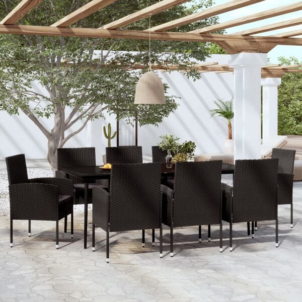 vidaXL Garden Dining Set Black PE rattan Large Seats Many Dining Set