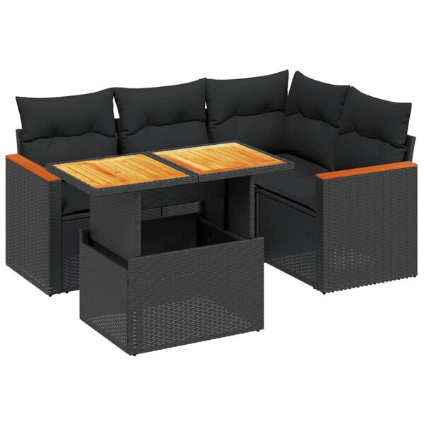 vidaXL Garden Sofa Set Black PE Rattan 5 Piece Sofa Set