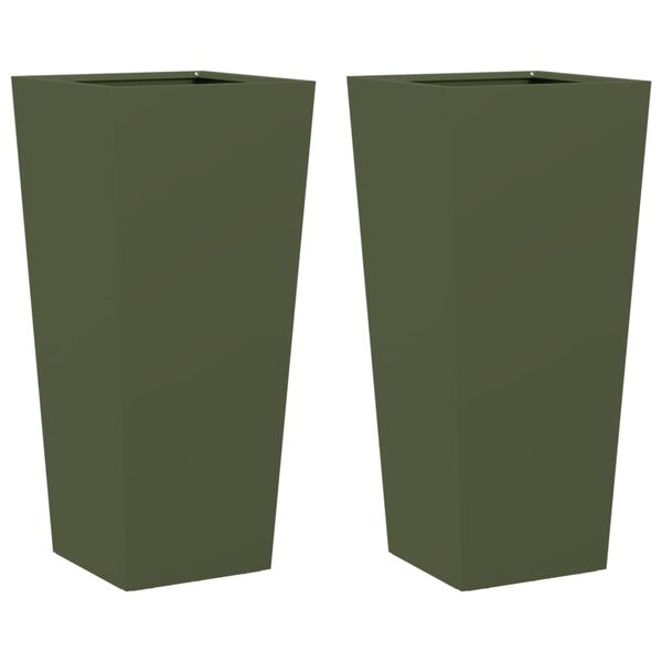 vidaXL Garden Planter Set of 2 Olive green Cold-rolled steel Tall