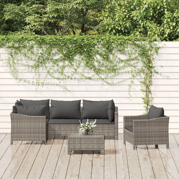 vidaXL Garden Lounge Set Gray Poly Rattan, Powder-coated Steel Medium