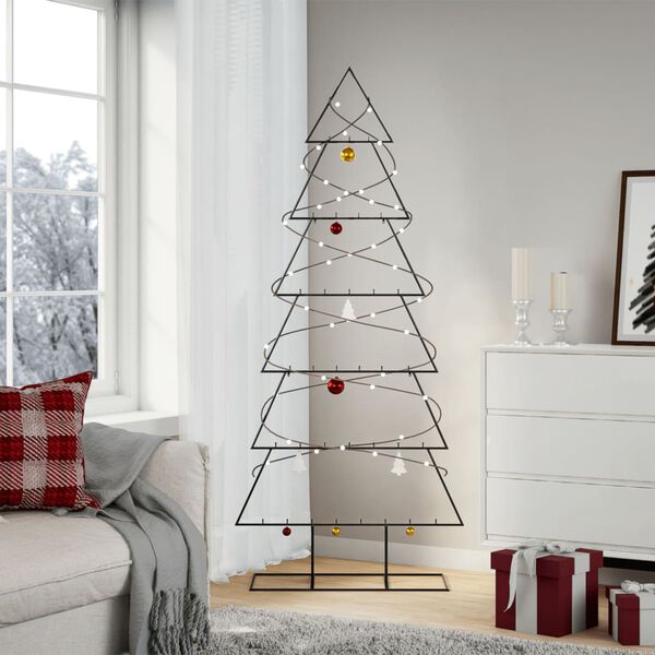 vidaXL Metal Christmas Tree Black Powder-coated steel Medium Hooks