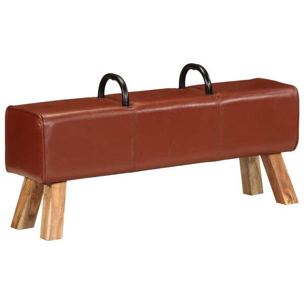 vidaXL Gym Bench Brown Goat leather, Solid Acacia wood Compact Durable
