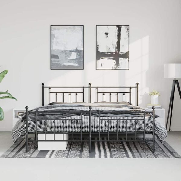 vidaXL Bed Frame Black Powder-Coated Steel 72 x 84 in Bed Frame