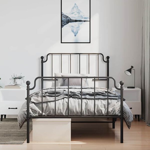 vidaXL Bed Frame Black Powder-Coated Steel Twin Bed Frame Rectangular