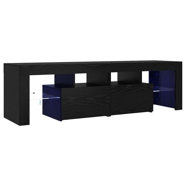 vidaXL TV Cabinet with LED Lights Black Oak 55.1x14.4x15.7" Engineered Wood