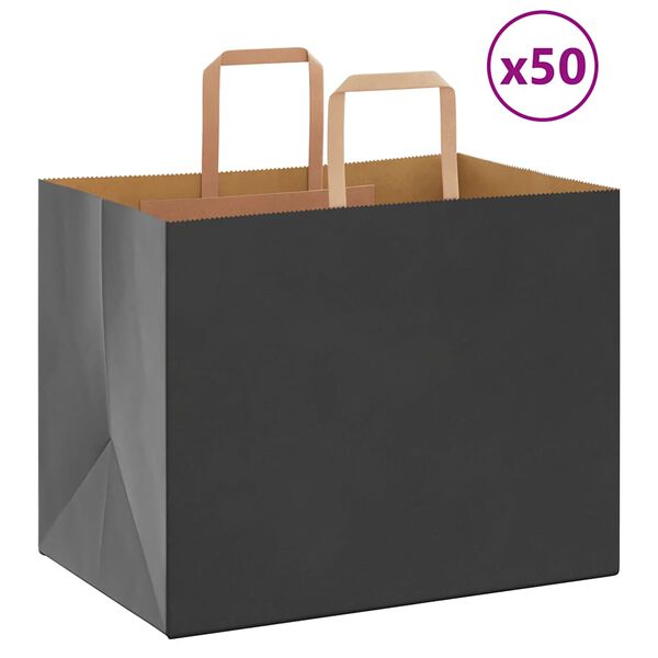 vidaXL Paper Bags 50 pcs with Handles Black 32x22x24 cm