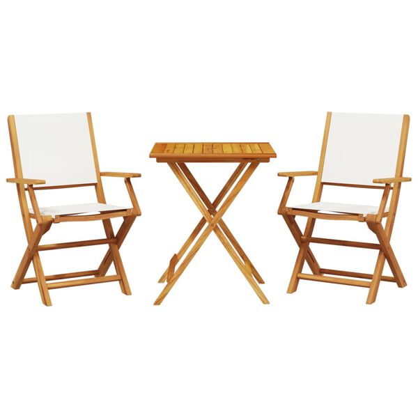 vidaXL Bistro Set Cream White Solid Acacia Wood 2-Seater Foldable