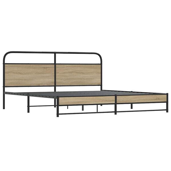 vidaXL Bed Frame Smoked Oak Steel, Engineered wood Double Bed Frame
