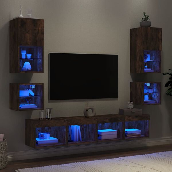 vidaXL 8 Piece TV Wall Units with LED Smoked Oak Engineered Wood