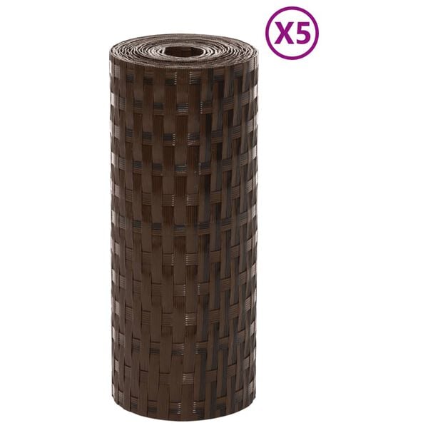 vidaXL Balcony Screens 5 pcs Brown and Black 100.4x7.5" Poly Rattan