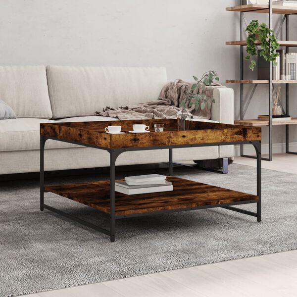 vidaXL Coffee Table Smoked Oak Engineered Wood Medium Adjustable Feet