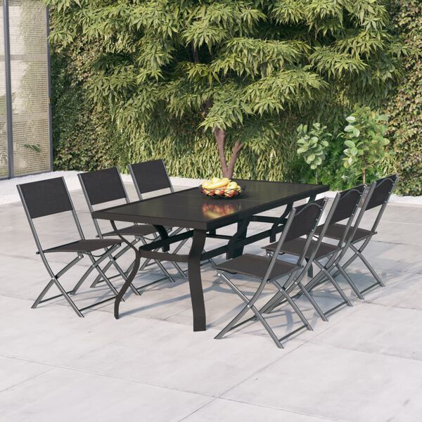 vidaXL Garden Dining Set Grey Powder-coated steel 7 Piece Foldable