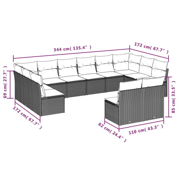 vidaXL Garden Sofa Set Black PE rattan, Powder-coated steel, Polyester