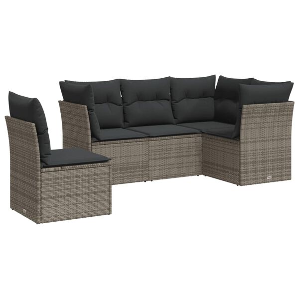 vidaXL Garden Sofa Set Grey PE Rattan, Powder-Coated Steel 5-Piece