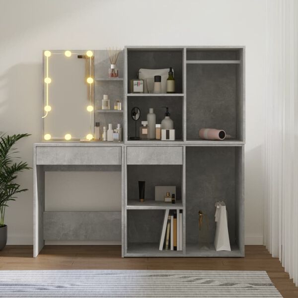 vidaXL LED Dressing Table With Cabinet Concrete grey Engineered wood