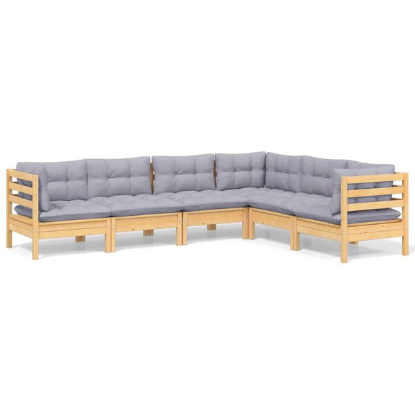 vidaXL Garden Lounge Set Grey, Natural Wood