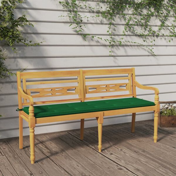 vidaXL Bench Natural teak, Green Solid Teak Wood, Polyester 59.1 in length