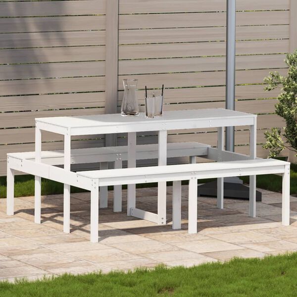 vidaXL Picnic Table White Solid Pine Wood Medium Durable Picnic Table