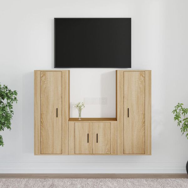 vidaXL TV Cabinet Set Set of 3 Sonoma Oak Engineered Wood TV Cabinet