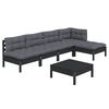 vidaXL Garden Lounge Set Black Solid Pine Wood, Polyester Fabric Standard