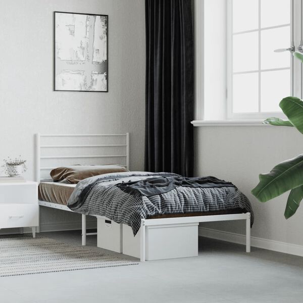 vidaXL Bed Frame White Powder-Coated Steel Single Bed Frame