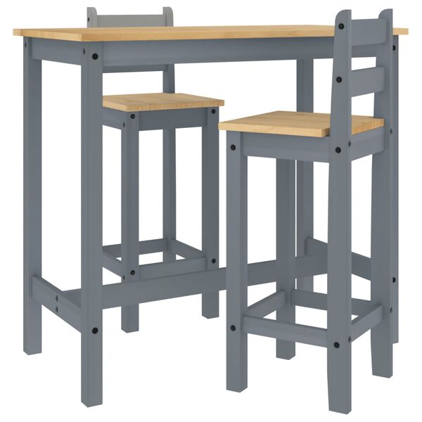 vidaXL Bar Set Grey Solid pine wood with honey wax finish Footrest