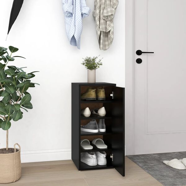 vidaXL Shoe Cabinet Black Engineered Wood Standard Shoe Cabinet