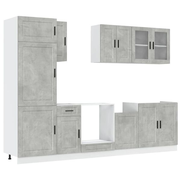 vidaXL Kitchen Cabinet Set Concrete grey Engineered wood and glass Medium