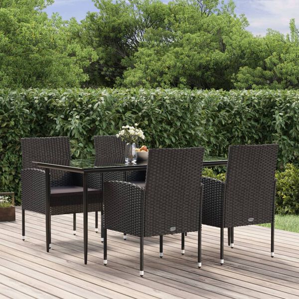 vidaXL Garden Dining Set Black PE rattan Medium Durable