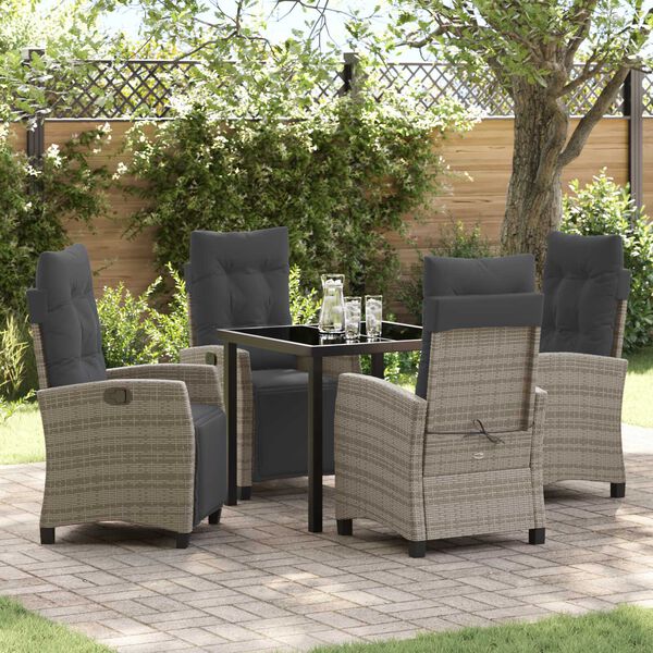 vidaXL Garden Dining Set with Cushion 5 pcs Grey Poly Rattan