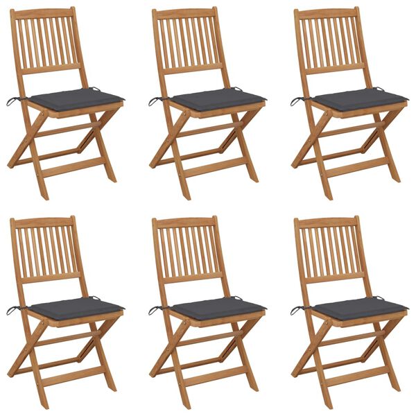 vidaXL Garden Chair Set of 6 Anthracite Solid Acacia wood Foldable