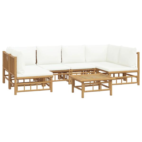 vidaXL Garden Lounge Set Cream White Bamboo, Polyester Large Modular