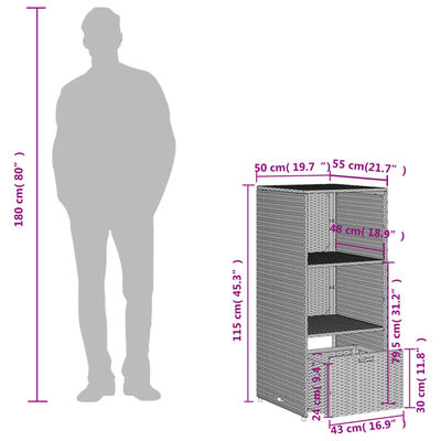 vidaXL Patio Storage Cabinet Gray 19.7"x21.7"x45.3" Poly Rattan