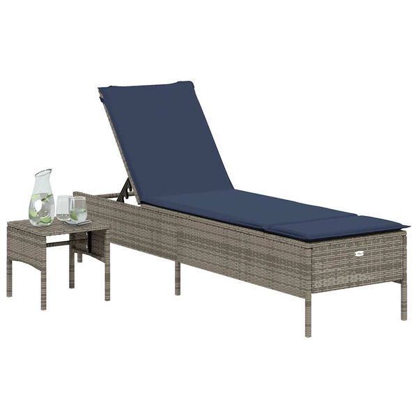 vidaXL Patio Sun Lounger Grey PE rattan Single Multi-Position Backrest