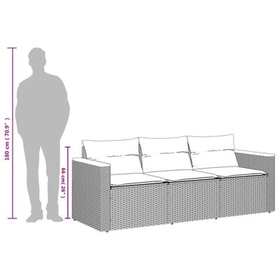 vidaXL Patio Sofa with Cushions 3-Seater Gray Poly Rattan