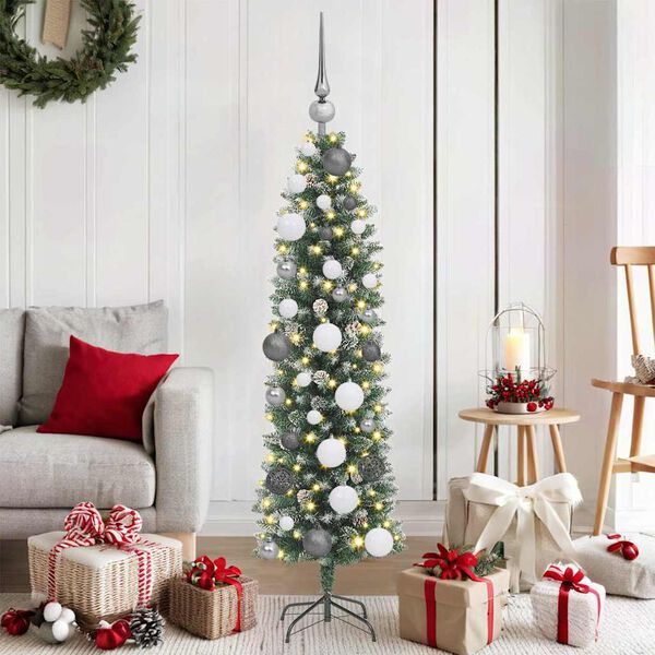 vidaXL Artificial Slim Christmas Tree Green and White 47.24 in